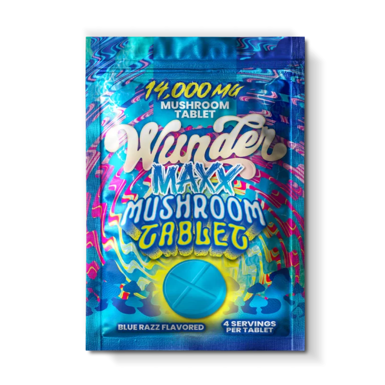 Alt Text: Wunder Blue Razz Mushroom Tablets – Maxx Functional Mushroom Tablets with 14,000mg Nootropics