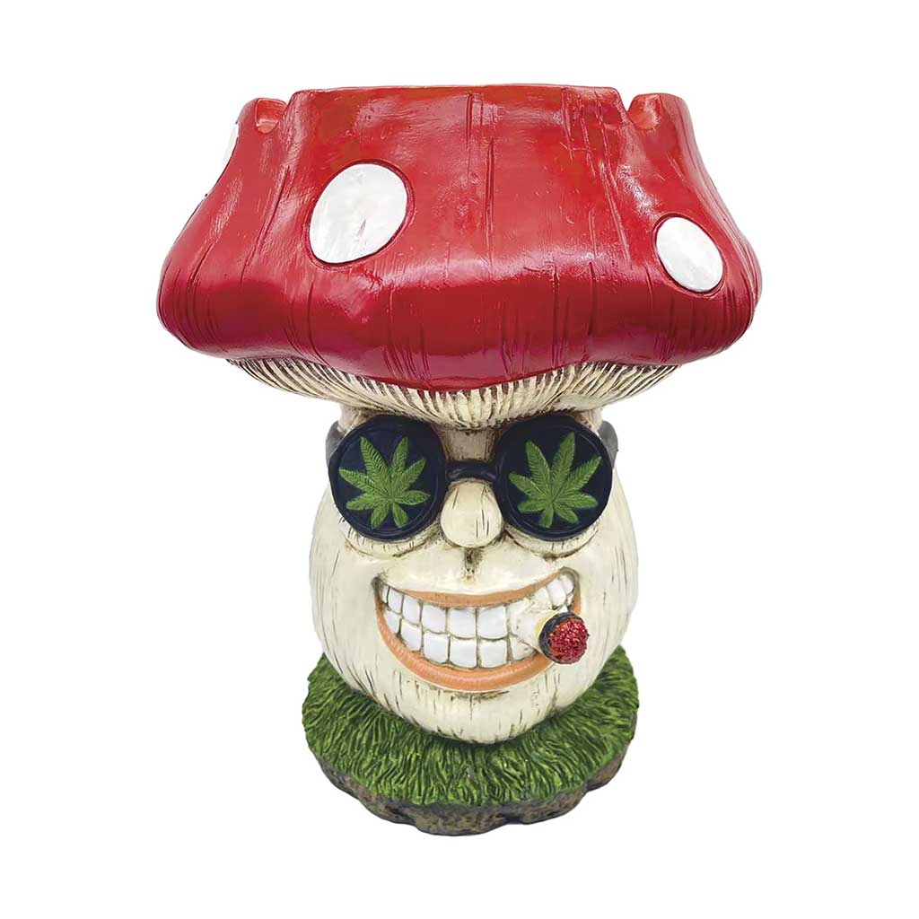 umbo Mushroom Custom Ashtray – Hinged Lid Poly Resin | Large Front view of Jumbo Mushroom Custom Ashtray showing a large novelty ashtray design with mushroom shape, hinged lid, and durable poly resin construction.