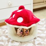 Warm Plush Mushroom Cat Kennel with half-surrounded cozy design and soft plush material for cats and small pets.