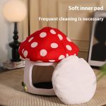 Cute Mushroom Cat Bed designed for four seasons comfort with soft plush material and mushroom-shaped design.