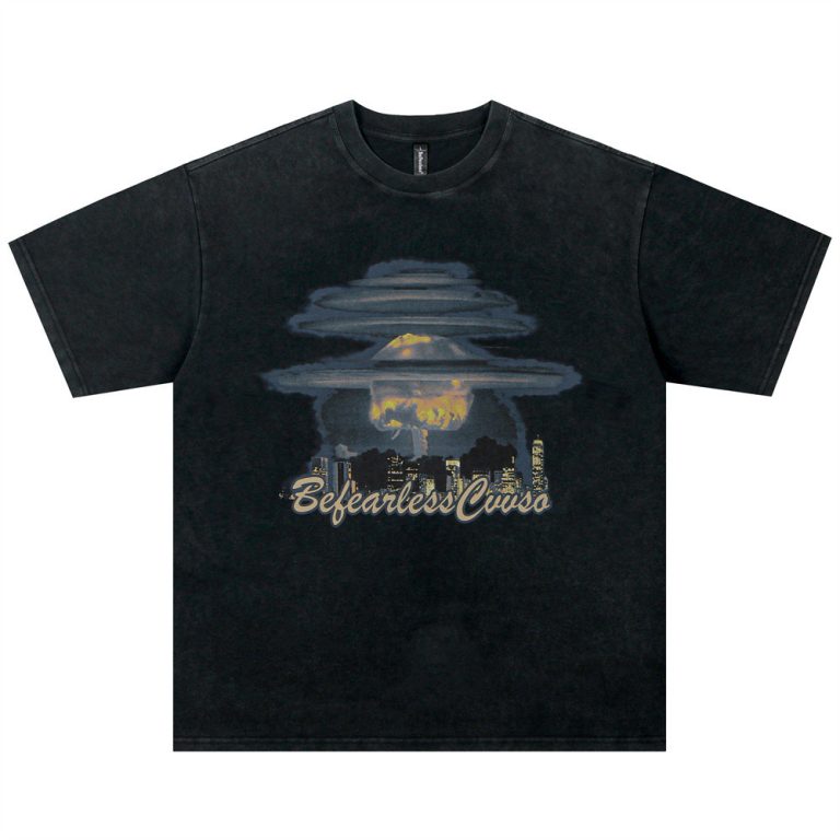 Creative Mushroom Cloud Print Short Sleeve Men's T-Shirt with colorful graphic artwork.
