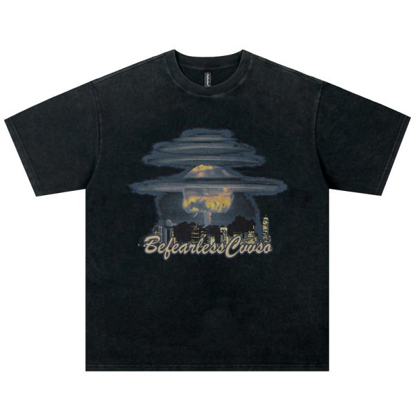 Creative Mushroom Cloud Print Men's T-Shirt with colorful graphic artwork and short sleeves.