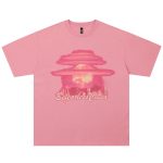 Creative Mushroom Cloud Print Short Sleeve Men's T-Shirt with colorful graphic artwork.