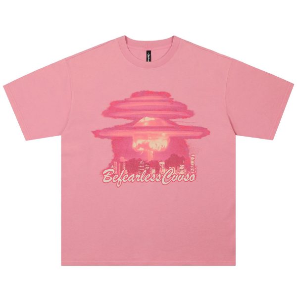 Creative Mushroom Cloud Print Men's T-Shirt with colorful graphic artwork and short sleeves.