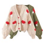 Autumn two-color mushroom sweater coat featuring a cute mushroom pattern and cozy knit design.