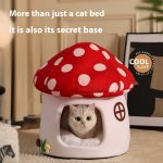 Cute Mushroom Cat Bed designed for four seasons comfort with soft plush material and mushroom-shaped design.