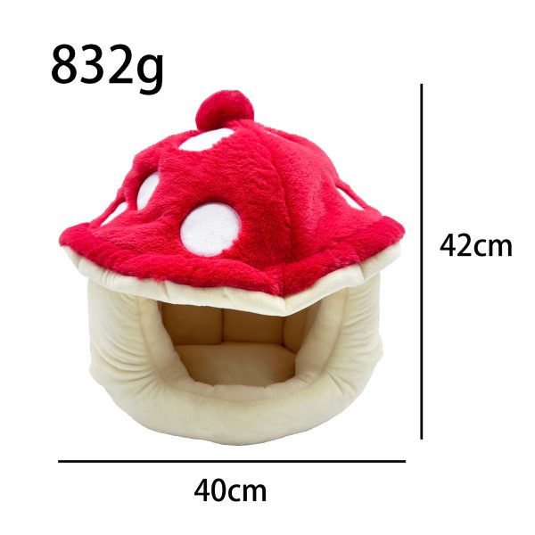 Warm Plush Mushroom Cat Kennel with half-surrounded cozy design and soft plush material for cats and small pets.