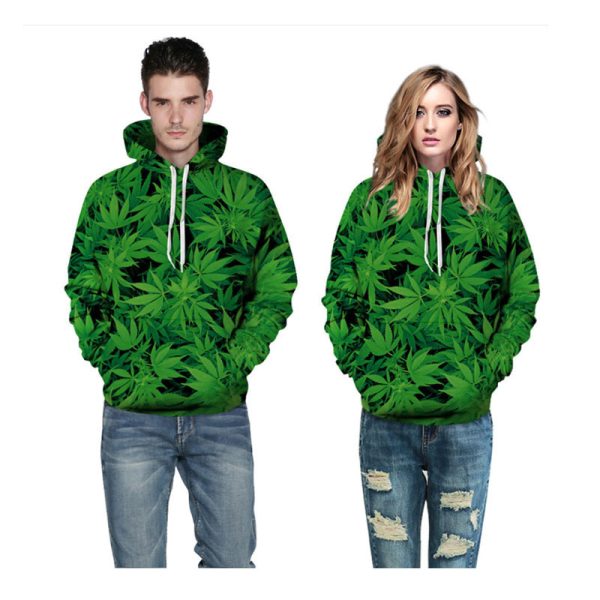 Men's Green Big Leaf Hoodie featuring a large leaf print design and comfortable pullover style.