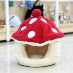 Warm Plush Mushroom Cat Kennel with half-surrounded cozy design and soft plush material for cats and small pets.