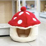 Warm Plush Cute Mushroom Half Surrounded Cat Kennel - Image 3