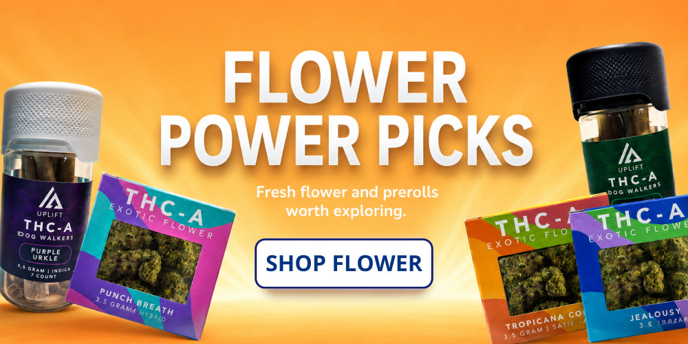 THCA flower banner featuring premium hemp-derived flower products for shoppers looking for potent effects and rich flavor.