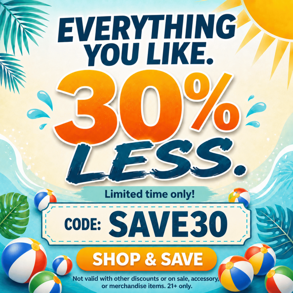 Cannabis Pharmacy homepage banner promoting 30% less for a limited time with code SAVE30 and Shop & Save button.