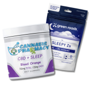 Sleep category thumbnail featuring Cannabis Pharmacy CBD + Sleep gummies and Green Roads Sleepy Zs gummies.